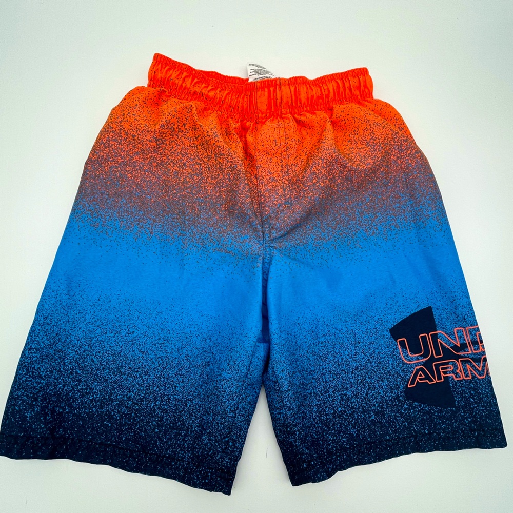 Under Armour Boy’s Orange and Blue swim Shorts Trunks youth Medium UA EUC beach